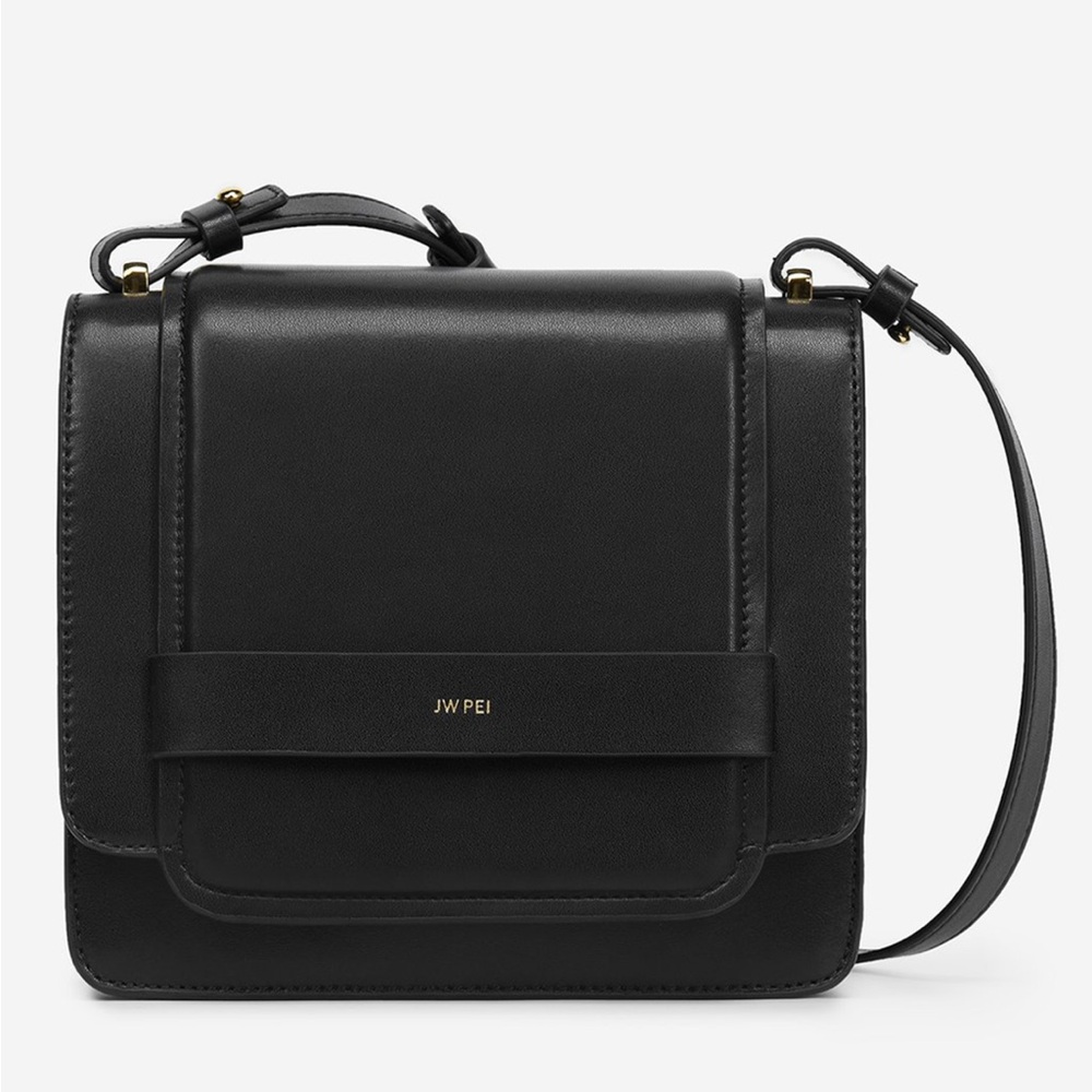 JW PEI Fiona Accordion Expandable Vegan Black Leather Crossbody Purse Bag